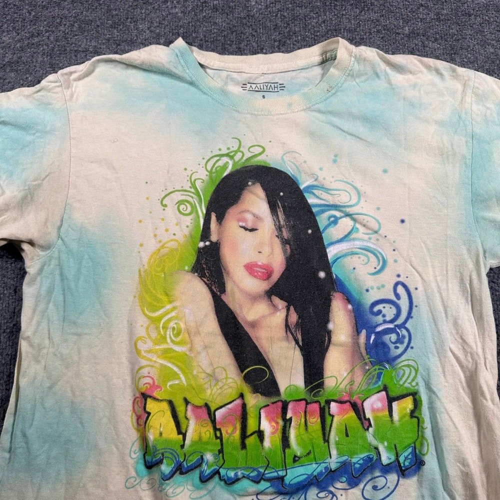 Aaliyah T-Shirt Womens Size S Blue Tie Dye Graphic Airbrush Style R&B Cotton